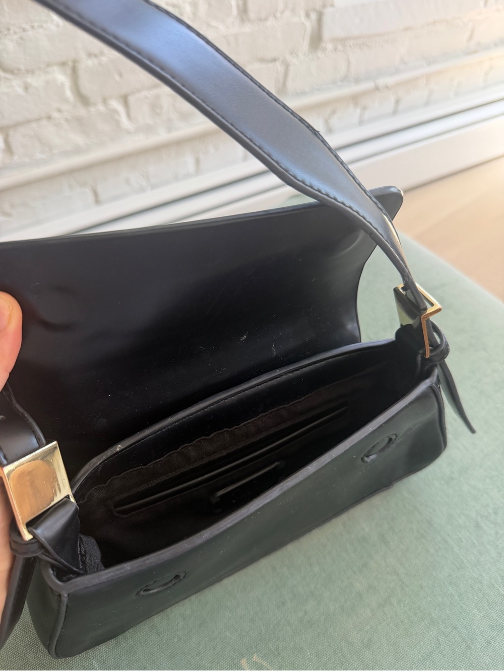 Zara Black Shoulder Bag with Gold Accents - Picture 8 of 9